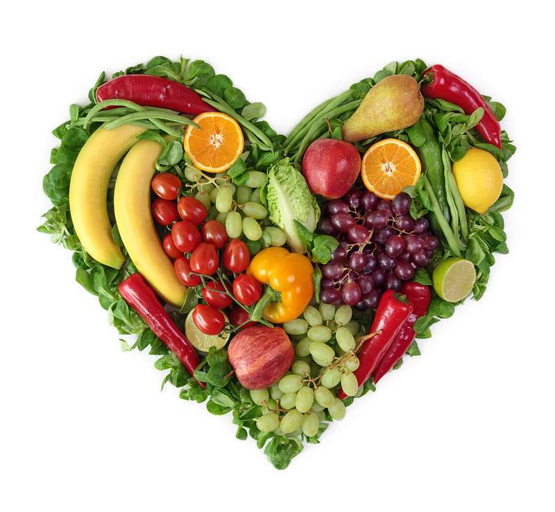 fruits and vegetables in shape of heart