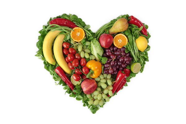 fruits and vegetables in shape of heart