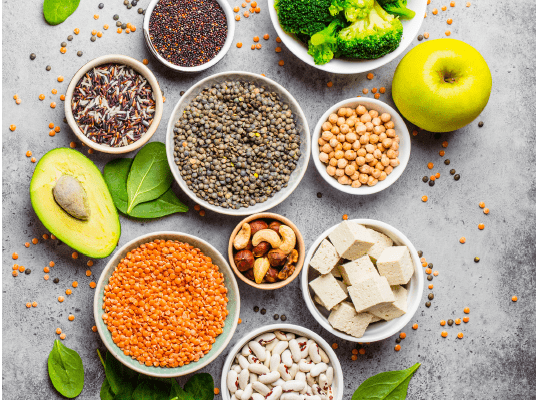 several different bowls of nutritious food