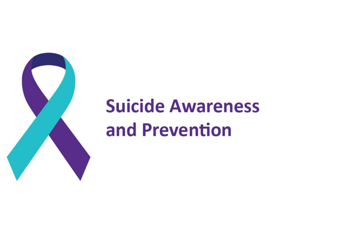 purple and teal ribbon with text suicide awareness and prevention