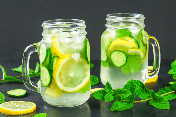 Jars of Water with Lemon